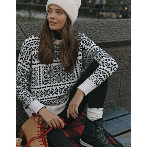 Tuckernuck NEW Charcoal and Cream Fair Isle Sandwick Pullover Sweater Size S - Picture 1 of 9